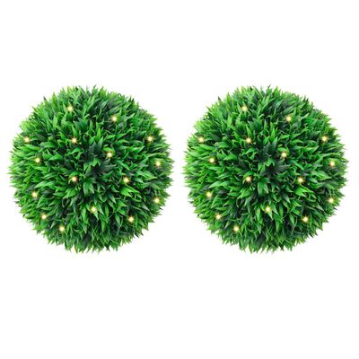 vidaXL Umelé buxusové gule s LED svetlami, 2 ks, zelená, 38 cm