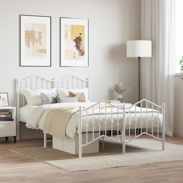 vidaXL Kovový rám postele s predným a zadným čelom biely 120x200 cm