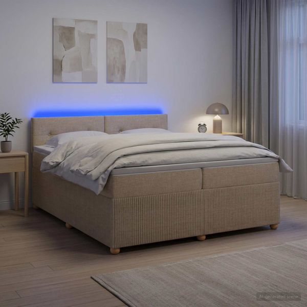 vidaXL Posteľ boxspring s matracom Krémová 200 x 200 cm Látka