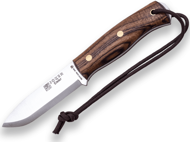 JOKER CN122 EMBER outdoorový nôž 10,5 cm, orechové drevo, kožené puzdro, paracord