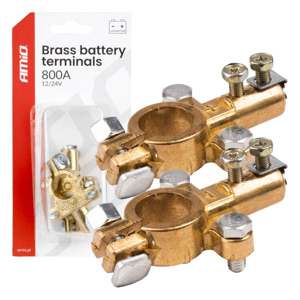 Svorky na autobatériu mosadzné 800AMP, 2 ks / blistr AMiO-04390