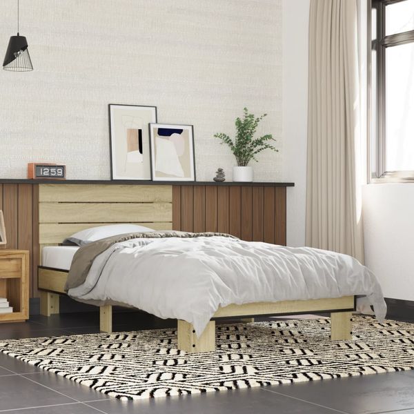 vidaXL Posteľný rám dub sonoma 75x190 cm kompozitné drevo a kov