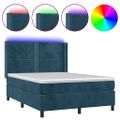 vidaXL Posteľný rám boxsping matrac a LED tmavomodrý 140x190 cm zamat