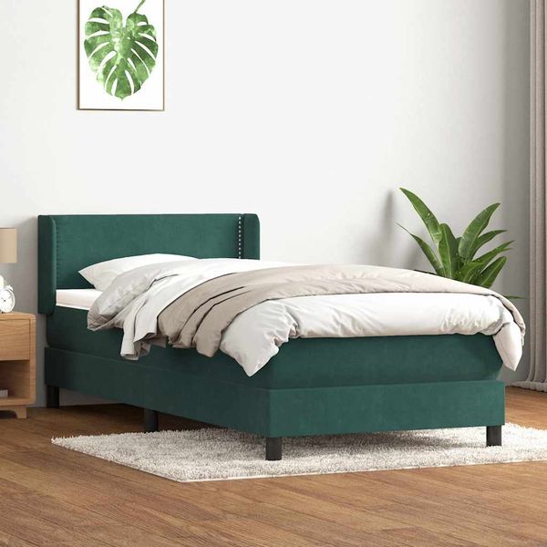 vidaXL Posteľný rám boxsping s matracom tmavozelený 80x220 cm zamat