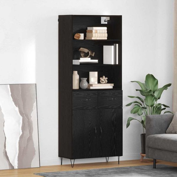 vidaXL Highboard so zásuvkou 2 pcs Čierny dub Kompozitné drevo