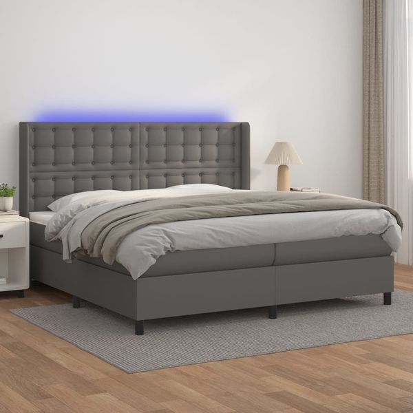 vidaXL Boxspring posteľ s matracom a LED sivá 200x200 cm umelá koža