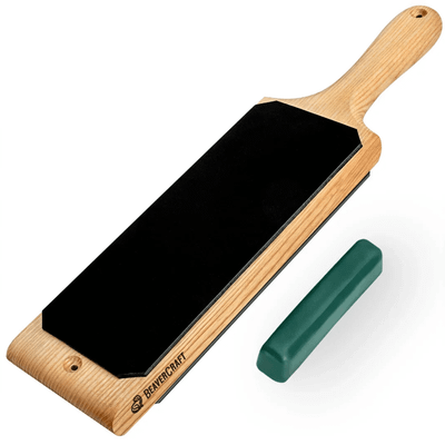 LS1P1 Beavercraft Dual-Sided Leather Paddle Strop with P01 Polishing Compound