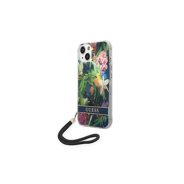 Puzdro Guess pre iPhone 14 6,1" GUOHCP14SHFLSB modré HC PC/TPU Flower Cord