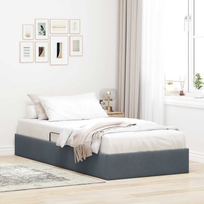 vidaXL Otomanový posteľný rám s úložiskom Tmavosivá 90 x 200 cm Zamat