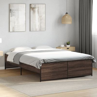 vidaXL Posteľný rám hnedý dub 135x190 cm kompozitné drevo a kov