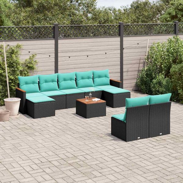 vidaXL 10-dielna záhradná súprava pohoviek s vankúšmi, čierna, polyratan