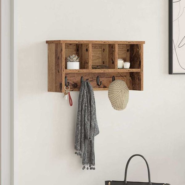 vidaXL Vešiak na stenu Staré drevo 50 x 16 x 26 cm Kompozitné drevo