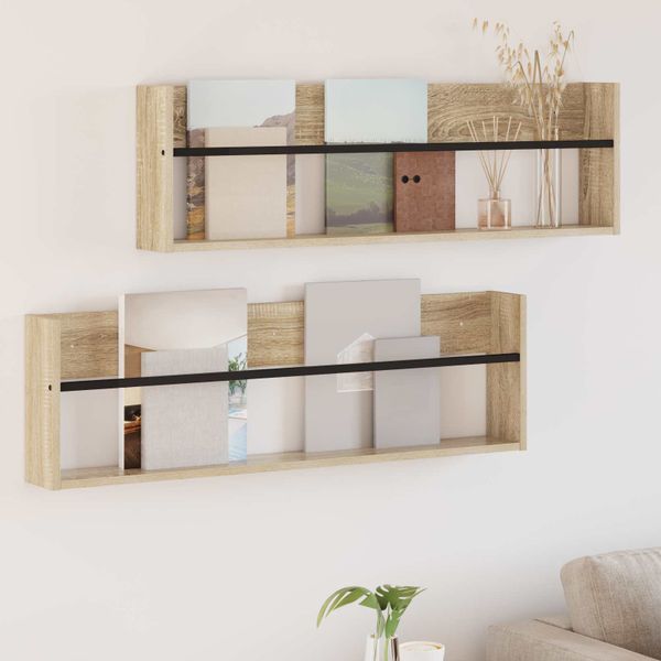 vidaXL Regál na časopisy s poličkou 2 pcs Sonoma dub 100 x 12 x 30 cm