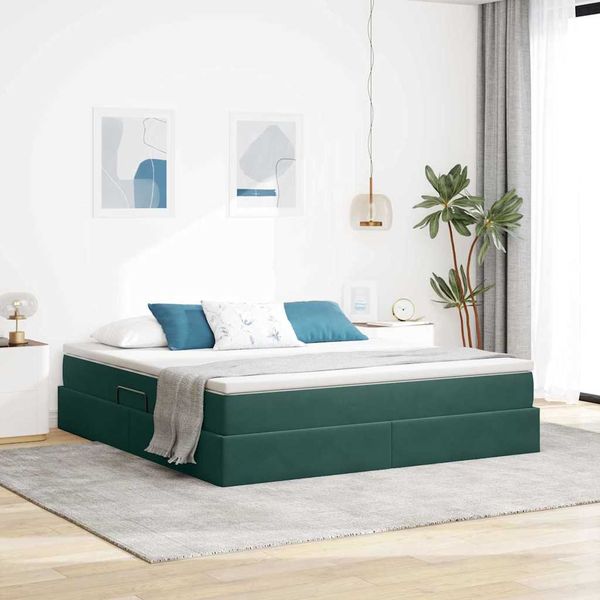 vidaXL Postel s úložným prostorem a matrací Tmavozelená 160 x 200 cm