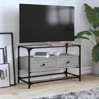 vidaXL TV skrinka sklenená doska sivá sonoma 80x35x51 cm kompoz. drevo