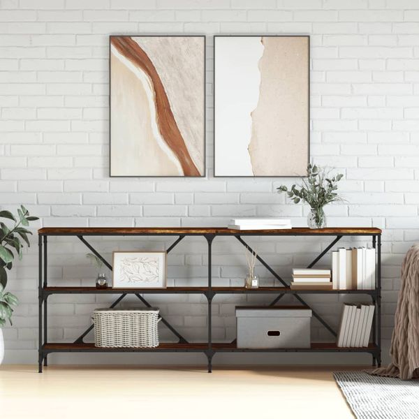 vidaXL Konzolový stolík dymový dub 180x30x75cm kompozitné drevo železo