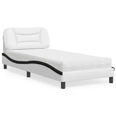 vidaXL Posteľ s matracom Hvar bielo-čierna 90x200 cm umelá koža