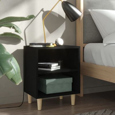 vidaXL Nočné stolíky 2 ks nohy z masívneho dreva čierne 40x30x50 cm