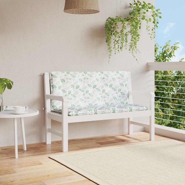 vidaXL Podložky na záhradnú lavičku 2 ks vzor listov 120x50x7 cm látka