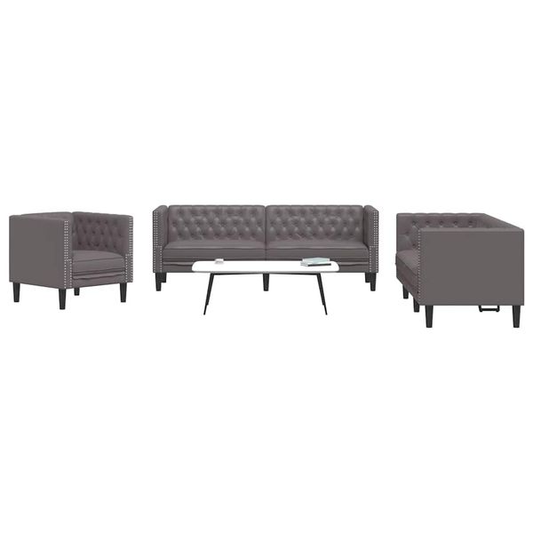 vidaXL 3-dielna súprava sedacej súpravy Chesterfield sivá, umelá koža