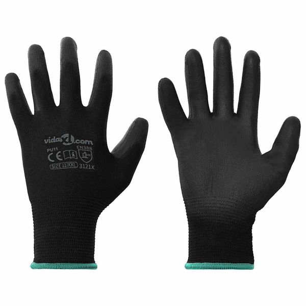 vidaXL Pracovné rukavice 12 pcs Čierna 11 / XXL Polyester