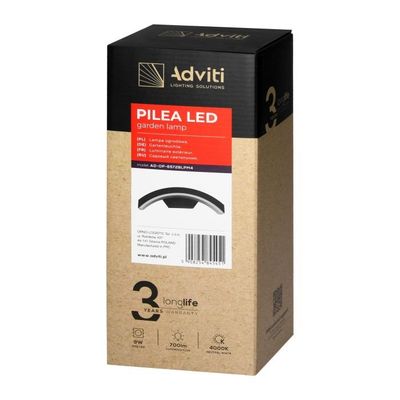 LED Záhradná lampa Adviti PILEA 9W 700lm, IP54, 4000K, čierna