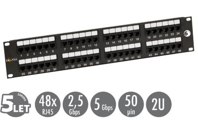 19'' patch panel Solarix 48 x RJ45 CAT6 UTP 350 MHz čierny 2U SX48-6-UTP-BK