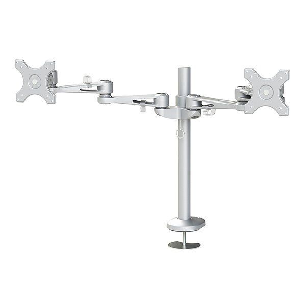 Neomounts FPMA-D935DG /Držák displeje/na stůl/10-27"/průchodka/3čepy/VESA 100X100/nosn.2x6kg/2 displeje/stříbrný Držák, VESA, stolní, pro 2 ploché monitory, úhloprícka 10"-27", náklon 180°, otácení 300°, rotace 360°, nosnost 12kg, stríbrný