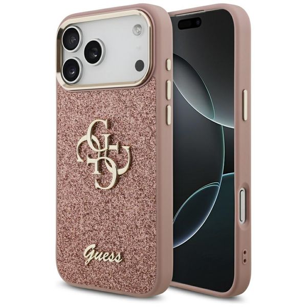 Guess Fixed Glitter Big 4G Metal Frame puzdro na iPhone 17 Pro Max ružová