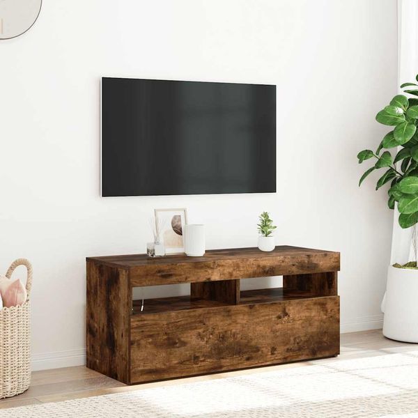 vidaXL TV skrinka s LED svetlami dymový dub 90x35x40 cm