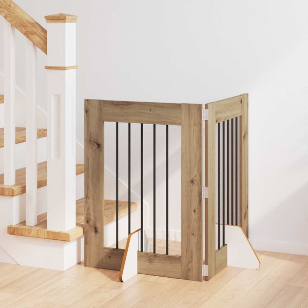 vidaXL Brána pre psov so stojanmi 2 pcs Dub artisan 60 x 80 cm