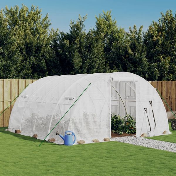 vidaXL Skleník s oceľovým rámom biely 16 m² 4x4x2 m