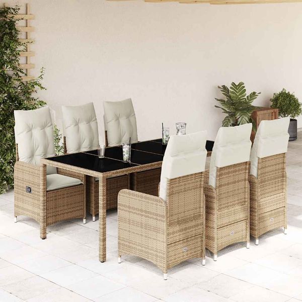 vidaXL 7-dielna záhradná bistro súprava s vankúšmi béžová polyratan