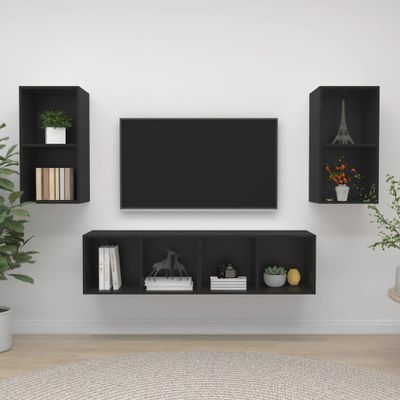 vidaXL Nástenné TV skrinky 4 ks čierne drevotrieska