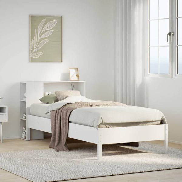 vidaXL Posteľ s knižnicou bez matraca biela 75x190 cm borovicový masív
