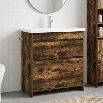 vidaXL Sada kúpeľňového nábytku Dymový dub 81 x 40 x 84,5 cm