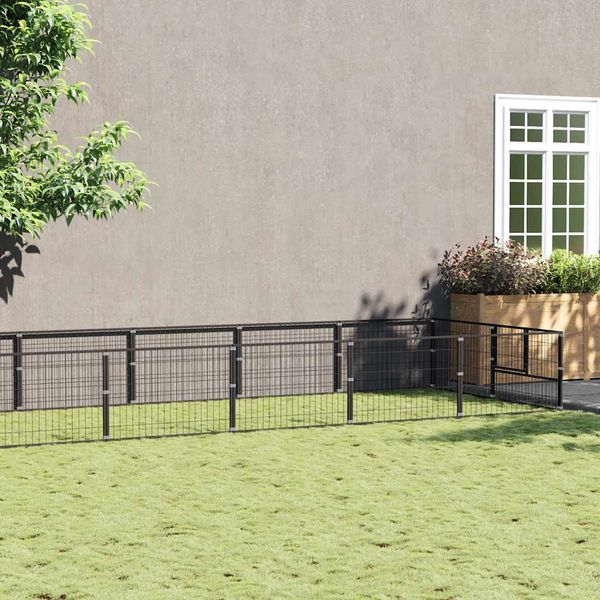vidaXL Koterec pre psy čierny 10 m² oceľ