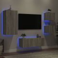 vidaXL 5-dielne TV nástenné skrinky s LED sivé sonoma kompozitné drevo