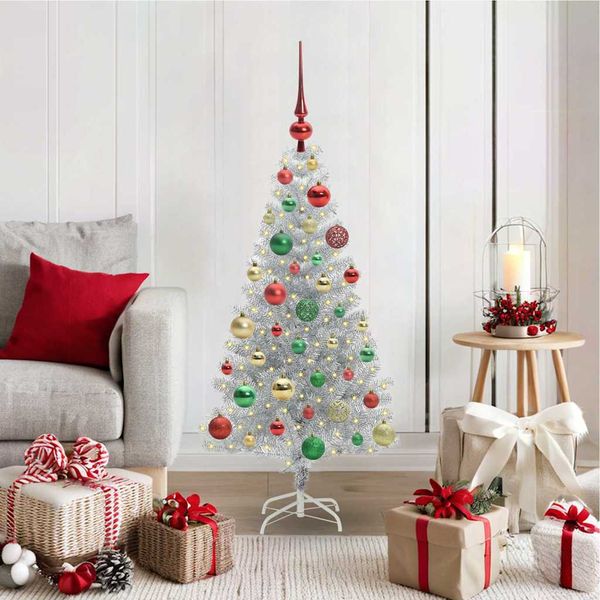 vidaXL Vianočný stromček s 150 LED-i so stojanom Strieborná 120 cm PET