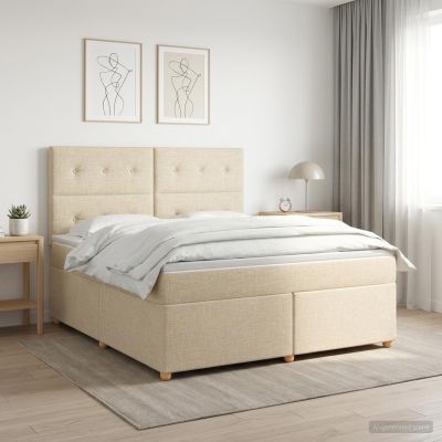 vidaXL Posteľ boxspring s matracom Krémová 180 x 200 cm Látka