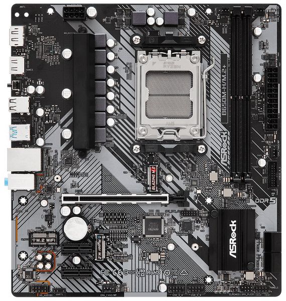 ASRock B650M-H/M.2+ / AMD B650 / AM5 / 2x DDR5 DIMM / 2x M.2 / HDMI / DP / USB-C / mATX Základná doska, AMD B650, AM5, 2× DDR5 DIMM (max. 96GB), 2× M.2, HDMI, DisplayPort, USB-C, mATX