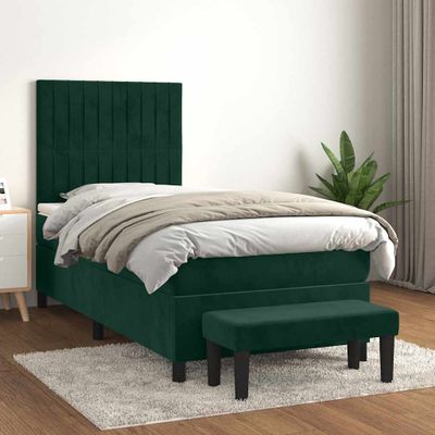 vidaXL Posteľný rám boxsping s matracom tmavozelený 90x190 cm zamat