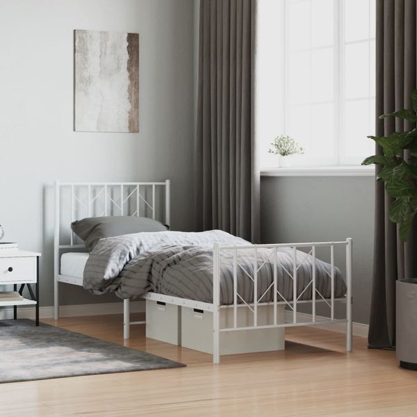 vidaXL Kovový rám postele s predným a zadným čelom biely 80x200 cm
