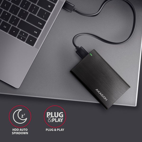 AXAGON EE25-A6M, USB 3.2 Gen 1 - SATA 6G 2,5" kovový RAW box, bezšroubkový Box na disk, externý, pre 2,5" HDD/SSD, USB 3.2 Gen1, SATA III, hliník, čierny
