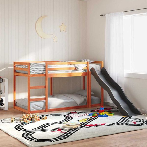 vidaXL Poschodová posteľ šmýkačka a rebrík vosková 90x200 cm borovica