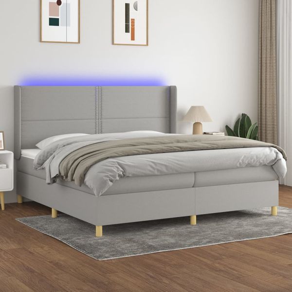 vidaXL Posteľ boxsping s matracom a LED bledosivá 200x200 cm látka