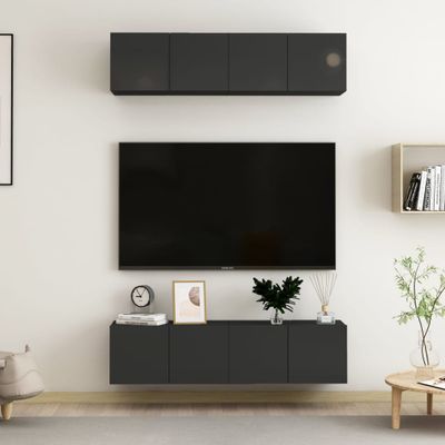vidaXL TV skrinky 4 ks lesklé čierne 60x30x30 cm drevotrieska