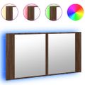 vidaXL LED kúpeľňová zrkadlová skrinka hnedý dub 90x12x45 cm akryl