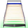 vidaXL Detská posteľ s LED, pretekárske auto, 90x200 cm, modrá