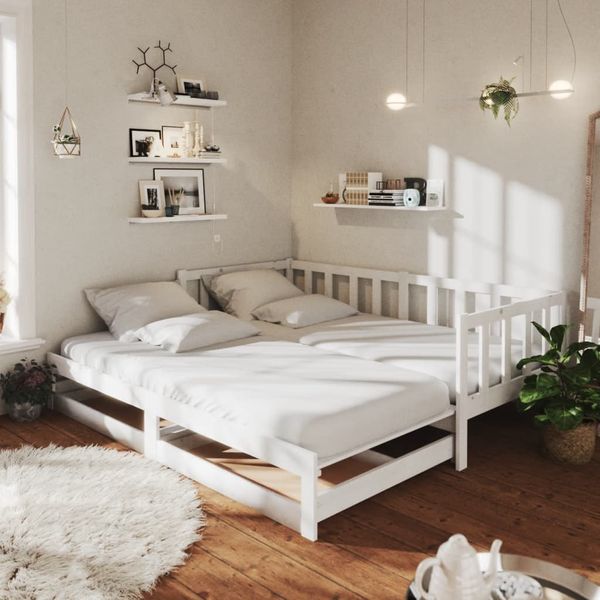 vidaXL Rozkladacia denná posteľ 2x(90x200) cm, biela, borovicový masív